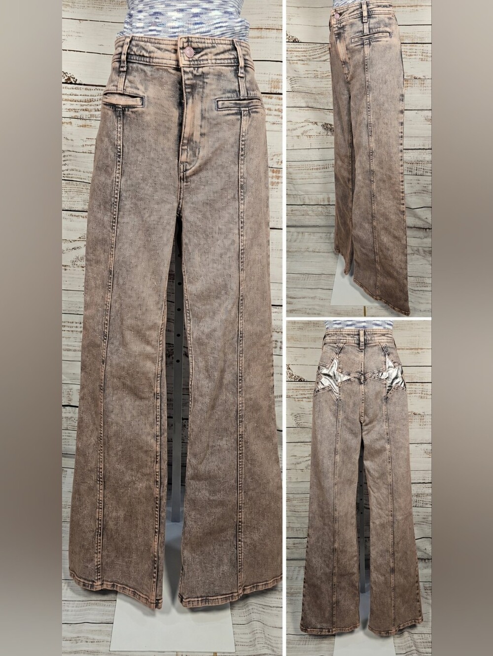 Free People Firecracker High Rise Flare Jeans 28 Lilac Silver Star
